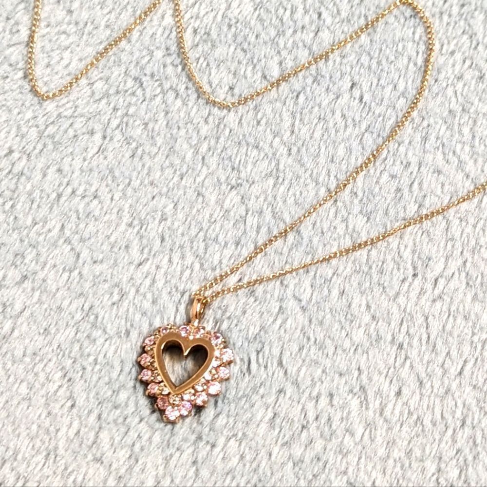 Heart Shaped Pendant w/ Clear & Pale Pink CZ's - Gold over Sterling Silver - Picture 12 of 14